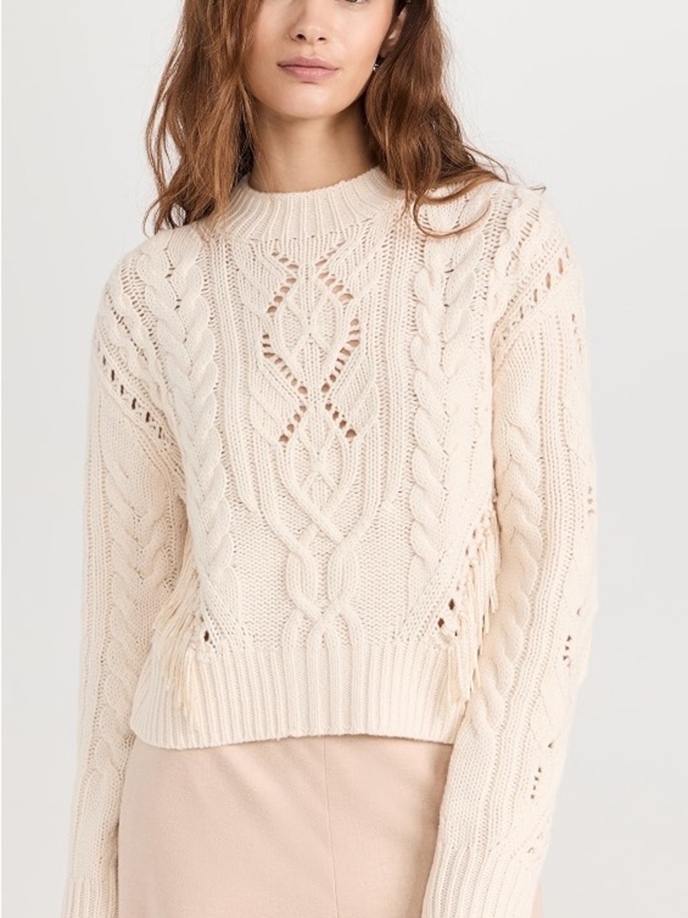 MSRP 445 Vince Ivory Cable Crewneck Sweater Merino Wool & Cashmere Blend